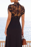 Vestido Midi Floral de Gola Alta Black Illusion com Mangas Curtas