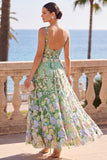 Vestido Midi A-Line 3D Espartilho Verde Espartilho Quadrado