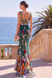 Vestido Maxi de Sereia com bordado quadrado verde escuro com bordado quadrado e apliques 3D
