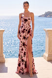Vestido Maxi de Forma Vermelha Rosa Flor Vermelha Franzida Sem Alças Sem Fita