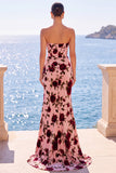 Vestido Maxi de Forma Vermelha Rosa Flor Vermelha Franzida Sem Alças Sem Fita