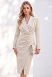 Vestido de trabalho Midi com Lapela Entalhada e Faixa Azul