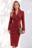 Vestido de trabalho Midi com Lapela Entalhada e Faixa Azul