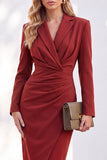 Vestido de trabalho Midi com Lapela Entalhada e Faixa Azul
