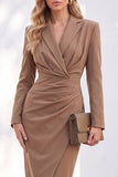 Vestido de trabalho Midi com Lapela Entalhada e Faixa Azul