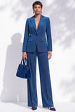 Fatos femininos de lapela vertical com entalhamento azul real