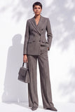 Fatos femininos de lapela Brown Peak Pinstripe com Dois Abotoamentos e Bolsos