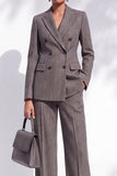 Fatos femininos de lapela Brown Peak Pinstripe com Dois Abotoamentos e Bolsos