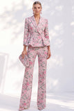 Fato de mulher de seios simples com 2 peplum com estampas cor-de-rosa com pico estampado com pico de 2 peças
