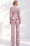 Fato de mulher de seios simples com 2 peplum com estampas cor-de-rosa com pico estampado com pico de 2 peças