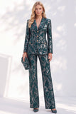 Fato feminino de seios simples com estampas verde-escuras e entalhadas