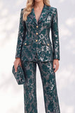 Fato feminino de seios simples com estampas verde-escuras e entalhadas