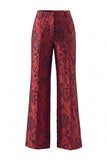 Fatos Longos de Mulher de Peito Duplo Floral Jacquard Peak de Vermelho Escuro
