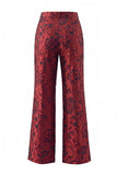 Fatos Longos de Mulher de Peito Duplo Floral Jacquard Peak de Vermelho Escuro