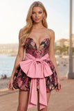Vestido de regresso a casa, A-Line com A-Line com Flor Rosa Jacquard e Bainha de Bolha