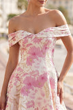 Vestido Curto de Finalistas, Rosa de Ombros Descobertos, Floral A-Line