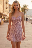 Blush Sequins A-Line Floral Strapless Vestido Curto de Regresso a Casa