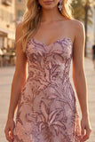Blush Sequins A-Line Floral Strapless Vestido Curto de Regresso a Casa