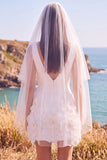 Vestido de Noiva Curto Elopement 3D com Flor 3D Branco Sheath