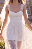 Vestido de Noiva Espartilho Branco Sweetheart Maxi Elopement com renda