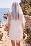 Vestido de Noiva Mini Elopement Branco de Decote em V com Flor 3D