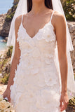 Vestido de Noiva Mini Elopement Branco de Decote em V com Flor 3D