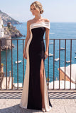 Vestido formal longo de sereia assimétrica preto e branco