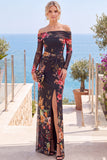 Vestido formal floral franzido floral sem alças de flor rosa vermelha com fenda