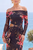 Vestido formal floral franzido floral sem alças de flor rosa vermelha com fenda