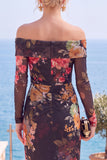 Vestido formal floral franzido floral sem alças de flor rosa vermelha com fenda