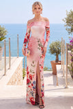 Vestido formal floral franzido floral sem alças de flor rosa vermelha com fenda