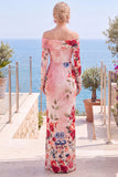 Vestido formal floral franzido floral sem alças de flor rosa vermelha com fenda