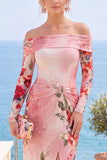 Vestido formal floral franzido floral sem alças de flor rosa vermelha com fenda