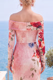Vestido formal floral franzido floral sem alças de flor rosa vermelha com fenda