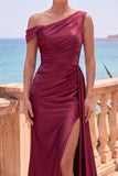 Vestido formal longo assimétrico de sereia assimétrica azul-marinho com fita lateral