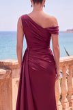Vestido formal longo assimétrico de sereia assimétrica azul-marinho com fita lateral