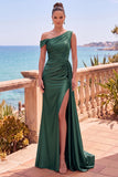 Vestido formal longo assimétrico de sereia assimétrica azul-marinho com fita lateral