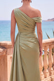 Vestido formal longo assimétrico de sereia assimétrica azul-marinho com fita lateral