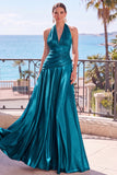 Vestido formal longo de cetim em linha A metálica em linha A em linha A champanhe