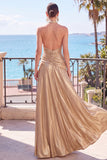 Vestido formal longo de cetim em linha A metálica em linha A em linha A champanhe
