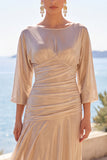 Vestido formal longo de manga meia-linha franzido em linha A com champanhe