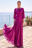 Vestido formal longo de manga meia-linha franzido em linha A com champanhe