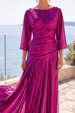 Vestido formal longo de manga meia-linha franzido em linha A com champanhe