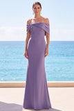 Vestido formal comprido de sereia com franzidos cinzento roxo