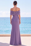Vestido formal comprido de sereia com franzidos cinzento roxo