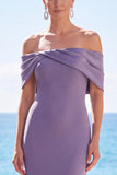 Vestido formal comprido de sereia com franzidos cinzento roxo