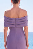 Vestido formal comprido de sereia com franzidos cinzento roxo