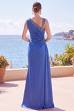 Vestido formal de sereia verde escuro com contas assimétricas e decote franzido