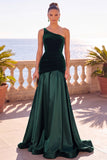 Vestido maxi franzido de veludo sereia de veludo de um ombro Borgonha