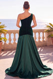 Vestido maxi franzido de veludo sereia de veludo de um ombro Borgonha
